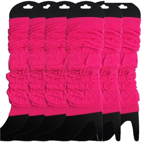 6x LEG WARMERS Knitted Womens Neon Party Knit Ankle Fluro Dance Costume 80s BULK - Fluro Hot Pink
