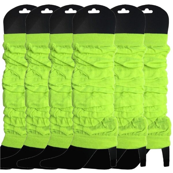 6x LEG WARMERS Knitted Womens Neon Party Knit Ankle Fluro Dance Costume 80s BULK - Fluro Yellow