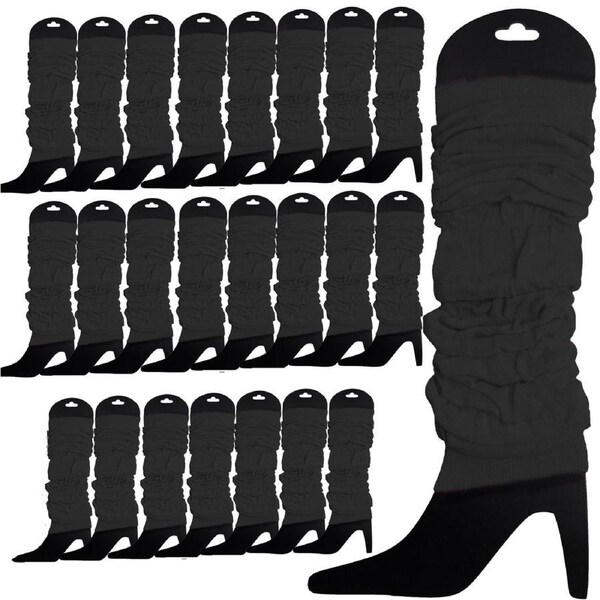 24 LEG WARMERS Knitted Womens Neon Party Knit Ankle Fluro Dance Costume 80s BULK - Black