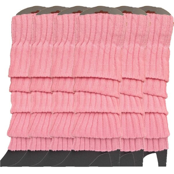 6x Womens Leg Warmers Disco Winter Knit Dance Party Crochet Legging Socks Costume - Light Pink