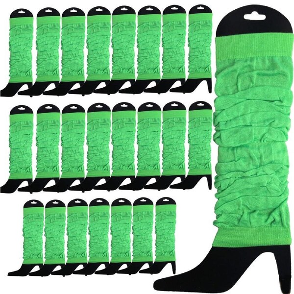 24 LEG WARMERS Knitted Womens Neon Party Knit Ankle Fluro Dance Costume 80s BULK - Fluro Green