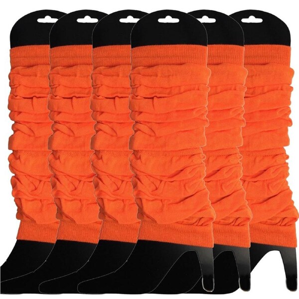 6x LEG WARMERS Knitted Womens Neon Party Knit Ankle Fluro Dance Costume 80s BULK - Fluro Orange