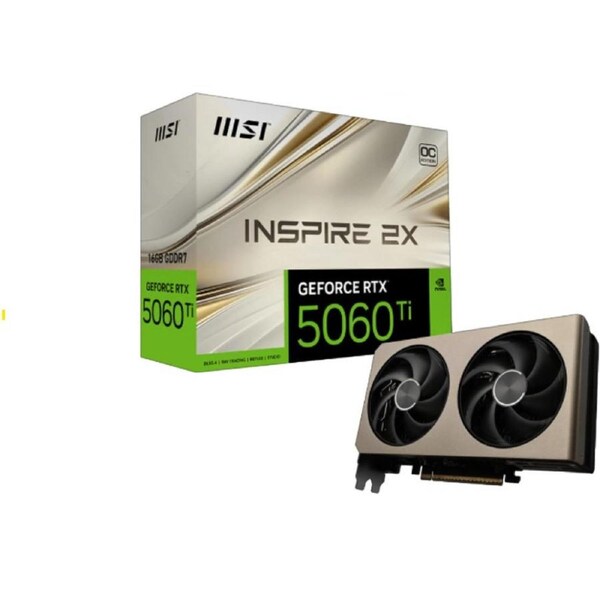 MSI nVidia GeForce RTX 5060 Ti 16G INSPIRE 2X OC, PCI Express Gen 5 x16, Boost: 2617 MHz, CUDA 4608 Units, 16GB GDDR7, HDMI x 1