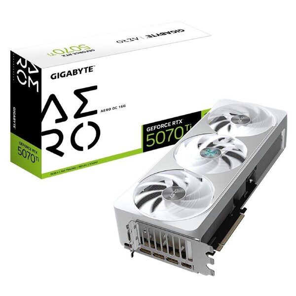 Gigabyte GeForce RTX 5070 Ti AERO OC 16G, 2588 MHz, CUDA 8960, 28 Gbps, GDDR7, 256 bit, PCI-E 5.0, PSU 750W, DisplayPort 2.1b x3 HDMI 2.1b x1