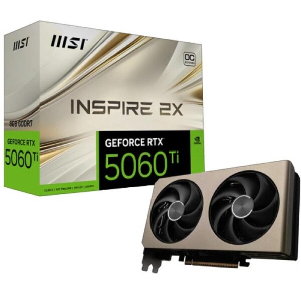 MSI nVidia GeForce RTX 5060 Ti 8G INSPIRE 2X OC, PCI Express Gen 5 x 16, Boost: 2617 MHz, CUDA 4608 Units, 8GB GDDR7, HDMI x 1