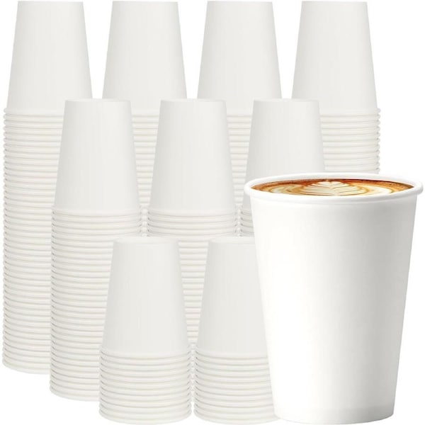 1000x 12oz Premium Paper Coffee Cups in White Bulk Wax Free Extra Strong in White