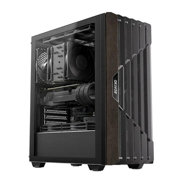 OKINOS Cypress 5 Oak Wood ATX, Type-C ,4 x 120mm 3Pin Non-PWM CaseFans Preinstalled ,Tempered Glass Side Panel,BlackMid-Tower Computer Case