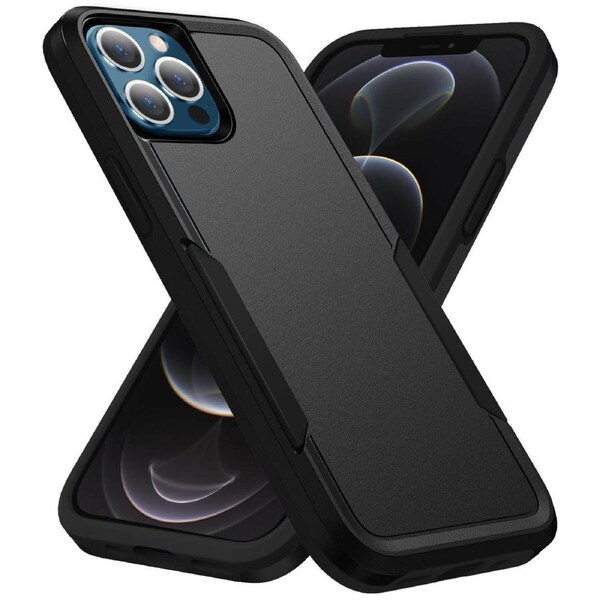 Phonix Apple iPhone 12 Pro Max Armor Light Case Black - Two Tough Layers, Port Covers, No Slip Grippy Edges, Durable, Rugged, Sleek, Pocket Fit