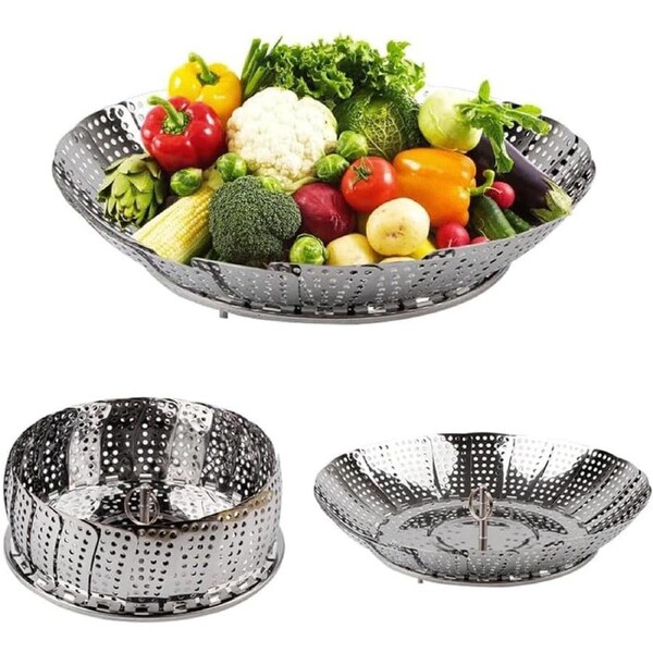 Stainless Steel Vegetable Steamer Basket,Folding Vegetable Steamer Insert with Handle, Adjustable Expandable Petals Fit Various Size Pot (5" to 9")