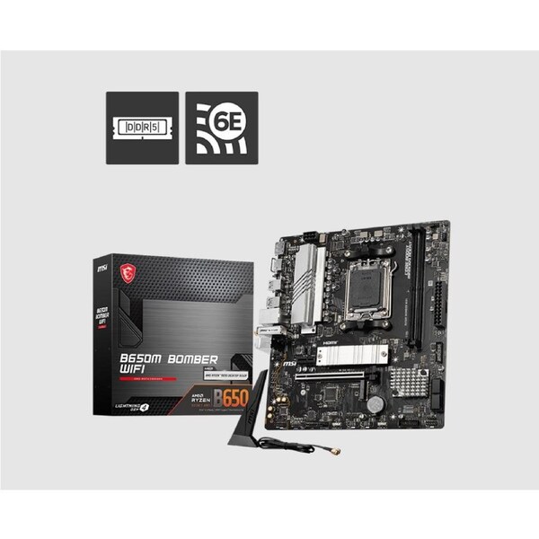 MSI B650M BOMBER WIFI AMD AM5 MATX Motherboard, 2x DDR5 ~128GB, 1x PCI-E x16, 2x M.2, 4x SATA, 6x USB 2.0