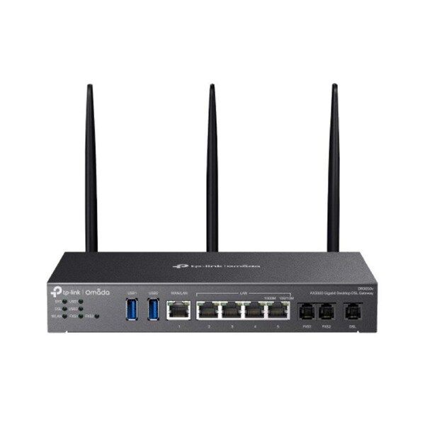 TP-Link DR3650v Omada AX3000 Wi-Fi 6 Gigabit Desktop DSL Gateway, 574Mbps at 2.4 GHz + 2402 Mbps at 5 GHz (HE160) Wi-Fi Speed, VDSL Profile 35b 350/60