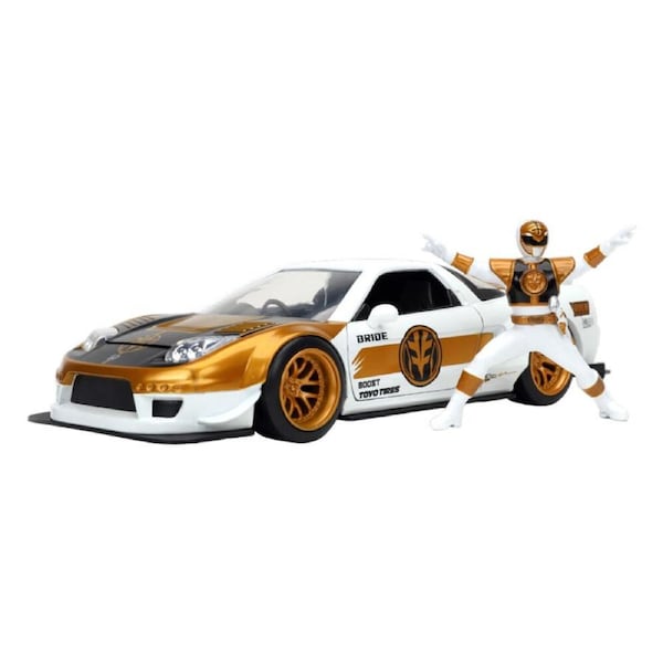 TV Power Rangers White Ranger W/ 2002 Honda NSX 1:24 Scale Die-Cast Vehicle Toy