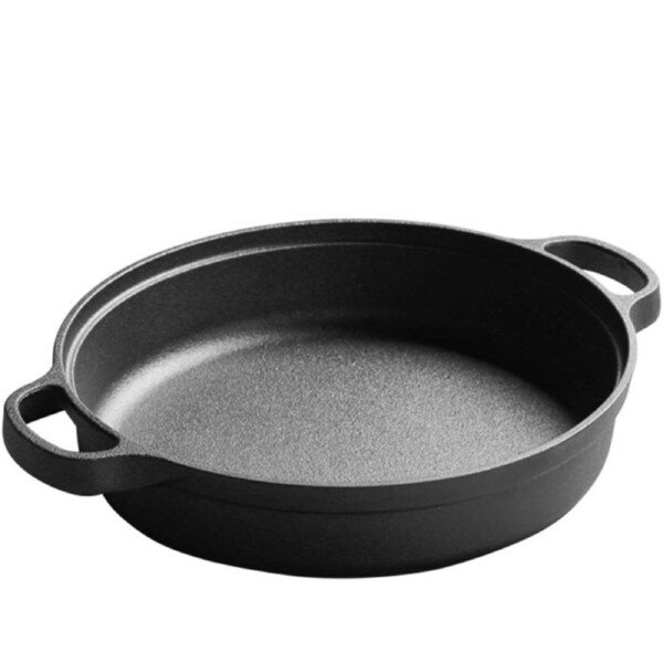 Cast Iron Skillet with Glass Lip, 32cm Rounde Flat Bottomed Frying Pan