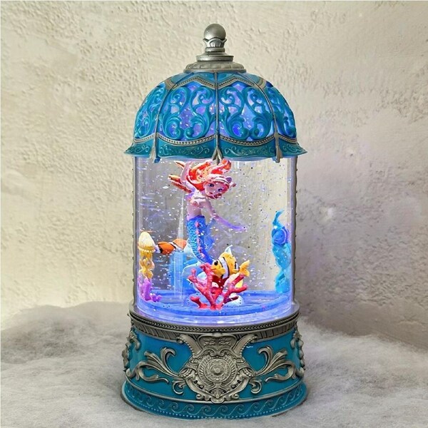 Snowing Dome with Mermaid and Coral-Go-Around 27cm Blue, Musical Lights Xmas & Co JT80-6