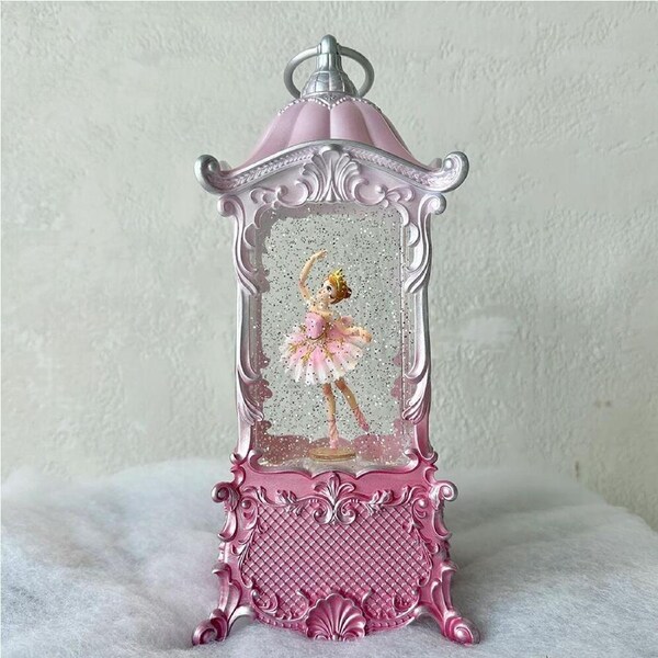 Snowing Tudor Lantern with Spinning Ballerina 28cm Pink, Musical Lights Xmas & Co JT80-12