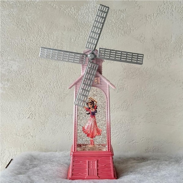 Snowing Windmill with Spinning Princess 37cm Pink, Musical Lights Xmas & Co JT80-8