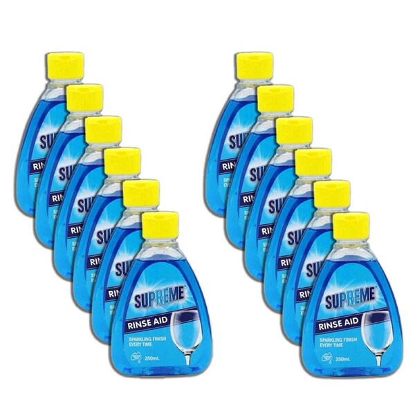 12PK Supreme Rinse Aid Dishwashing Liquid Booster Cleaner Dishwasher Wash 250ml