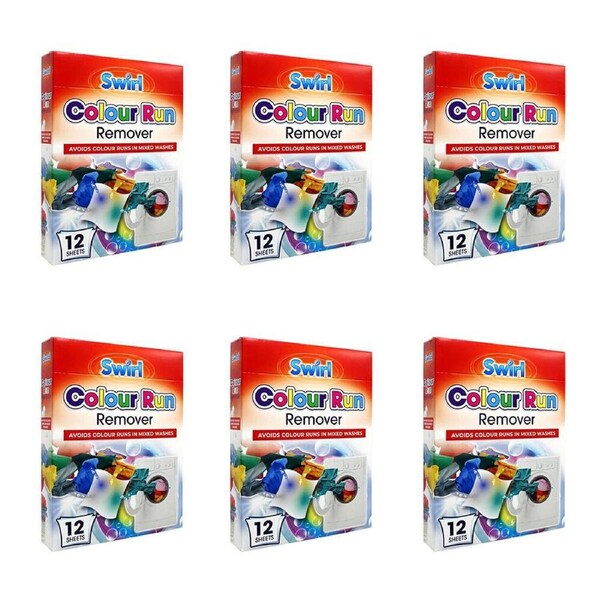 6x 12pc Swirl Colour Run Remover Dye Catcher Non-Woven Laundry Sheets 11x20cm