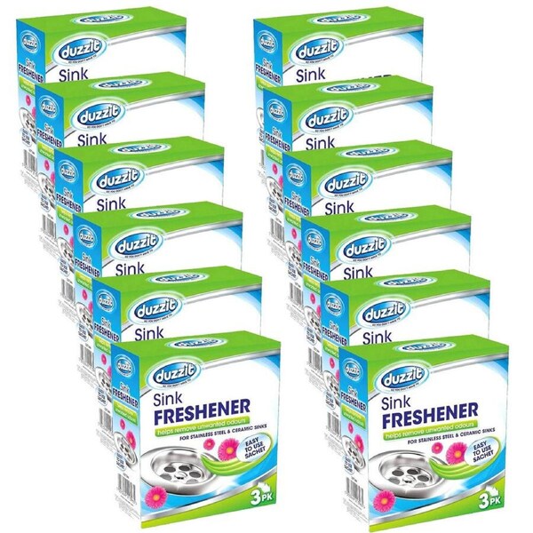 12x 3pc Duzzit Stainless & Ceramic Kitchen Sink Freshener Drain Deodoriser 30g