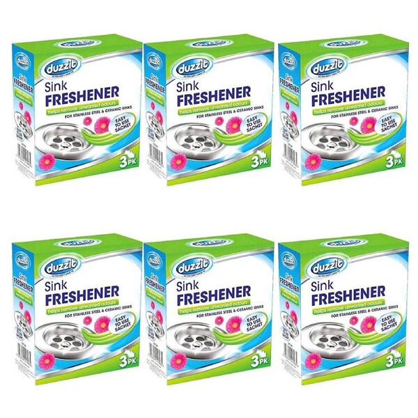 6x 3pc Duzzit Stainless & Ceramic Kitchen Sink Freshener Drain Deodoriser 30g