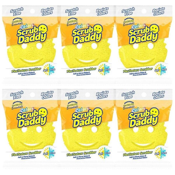 6PK Scrub Daddy Essentials Flex Texture Non-Scratch Smiley Face Scrubber Yellow