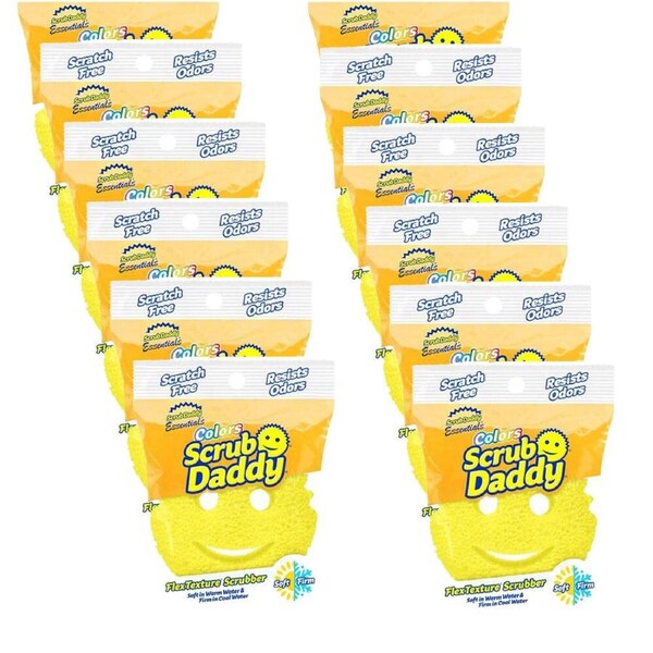 12PK Scrub Daddy Essentials Flex Texture Non-Scratch Smiley Face Scrubber Yellow