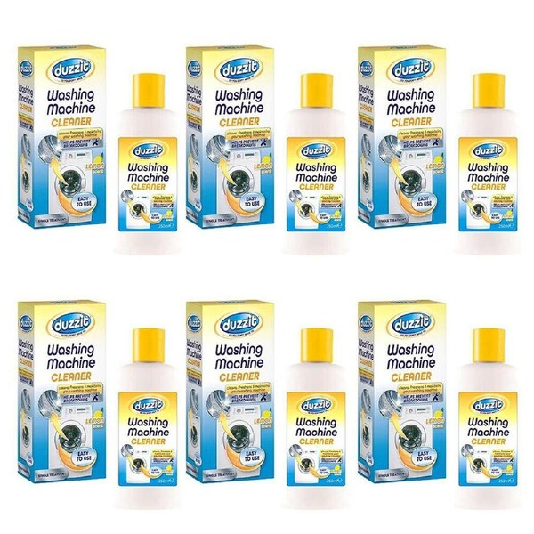 6PK Duzzit Liquid Washing Machine Cleaner Odour Eliminator 250ml Lemon Scent