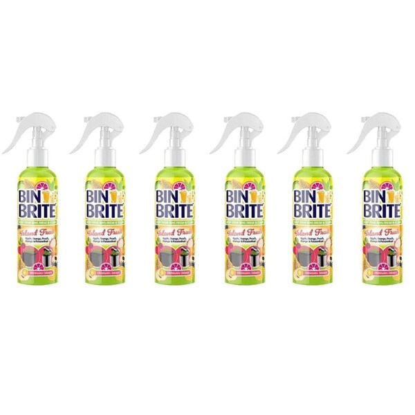 6PK Bin Brite Odour Neutraliser Spray Rubbish Bin Freshener 400ml Island Fruit