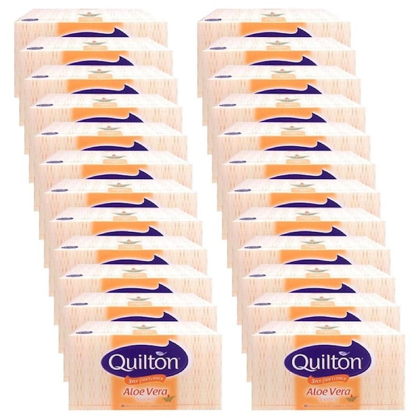 24x 95pc Quilton 3 Ply Facial Tissues Boxed 20x19.5cm Aloe Vera Soothing White