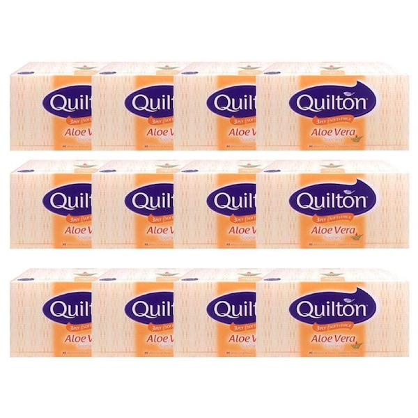 12x 95pc Quilton 3 Ply Facial Tissues Boxed 20x19.5cm Aloe Vera Soothing White
