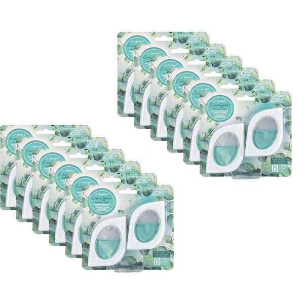 12x 2pc Air Fusion Car Vent Clip Air Freshener Odour Eliminator 7.5ml Eucalyptus