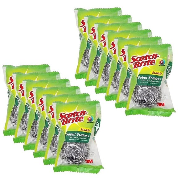 12PK Scotch Brite Stainless Steel Scrubbing Pad Durable Heavy Duty Cleaning Tool