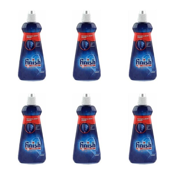 6PK Finish Shine & Dry Dishwasher Regular Liquid Rinse Drying Aid 400ml Blue