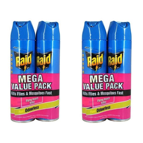 2x 2pc Raid Flying Insect Killer Spray Fast Acting Indoor Outdoor Pest Control