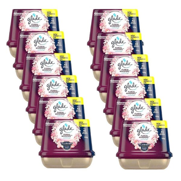 12PK Glade Scented Gel Air Freshener Odour Eliminator 180g Floral Whisper Scent