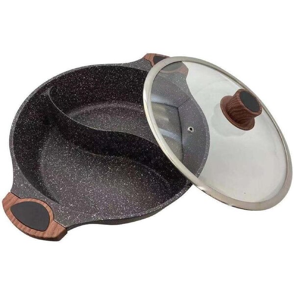 Hello Kitchen Non-stick Marble Divided Steamboat Hot Pot 30cm