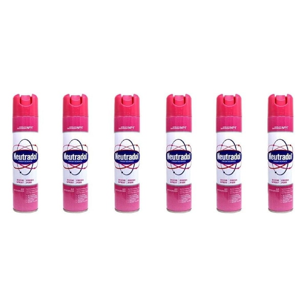 6PK Neutradol Aerosol Room Spray Air Freshener Odour Eliminator 300ml Fresh Pink