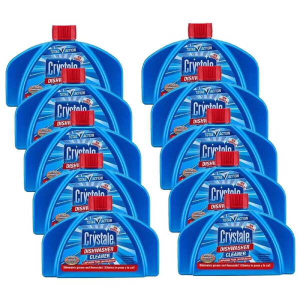 10PK Crystale Dishwasher Cleaner Liquid Limescale Grease Eliminator 250ml Blue
