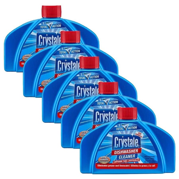 5PK Crystale Dishwasher Cleaner Liquid Limescale Grease Eliminator 250ml Blue