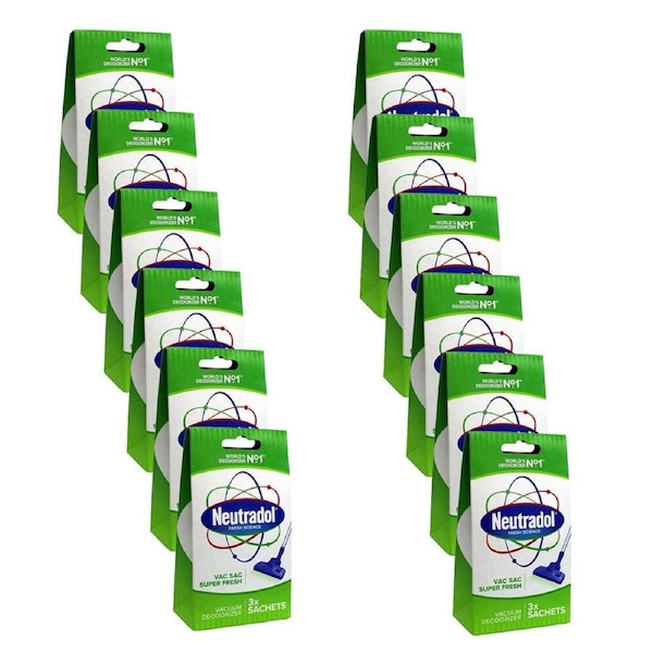12PK Neutradol Science Vac Sac Vacuum Carpet Deodoriser/Freshener Super Fresh