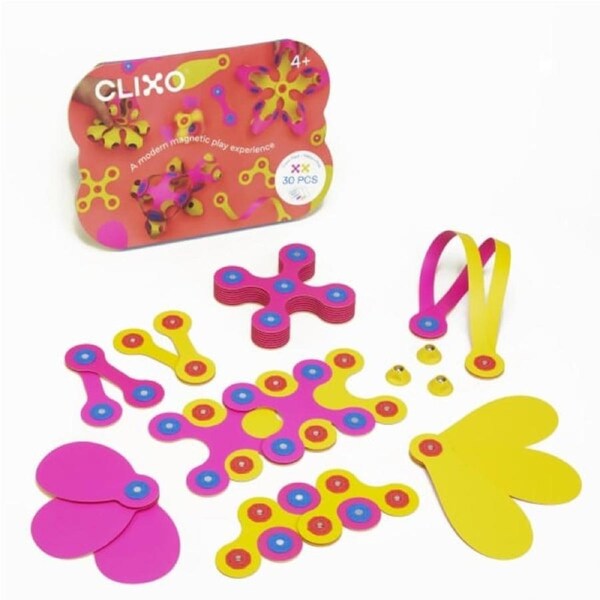 Clixo Crew Pack Pink & Yellow - 30pc Magnetic Building Set
