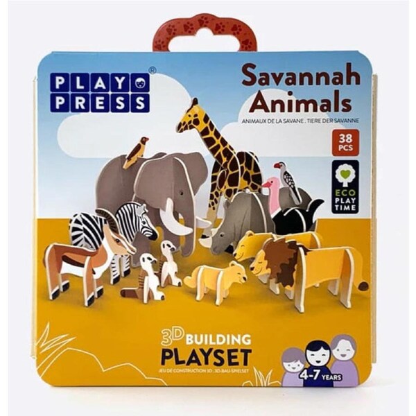 Play Press - Savannah Animals Pop-out Build and Play Eco Friendly Playset