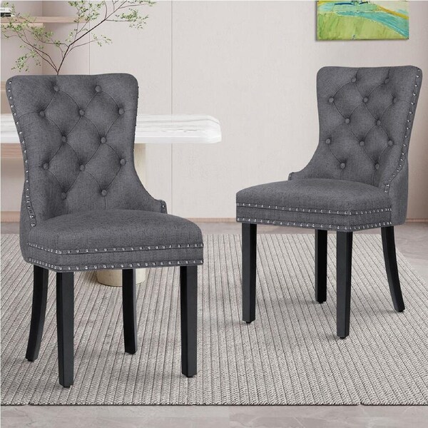 ALFORDSON 2x Dining Chair Kitchen Lounge Retro Button Tufted Wooden Fabric Grey