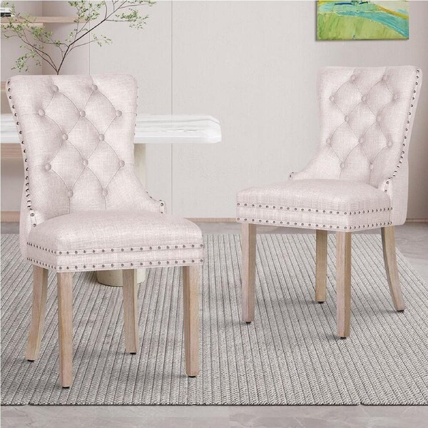 ALFORDSON 2x Dining Chair Kitchen Lounge Retro Button Tufted Wooden Fabric Beige