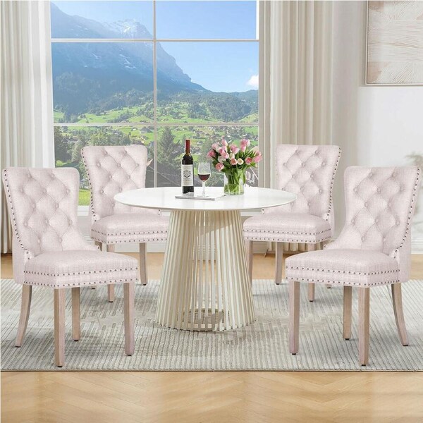 ALFORDSON 4x Dining Chair Kitchen Lounge Retro Button Tufted Wooden Fabric Beige