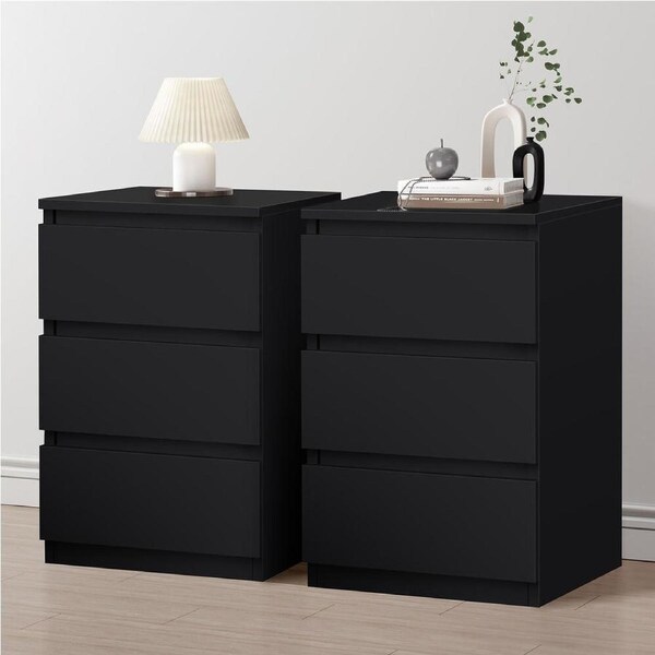 ALFORDSON 2x Bedside Table 3 Drawers Black