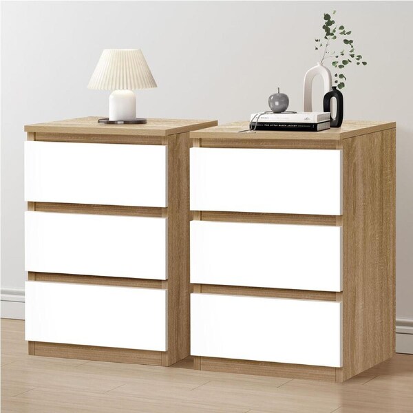 ALFORDSON 2x Bedside Table 3 Drawers Wood and White