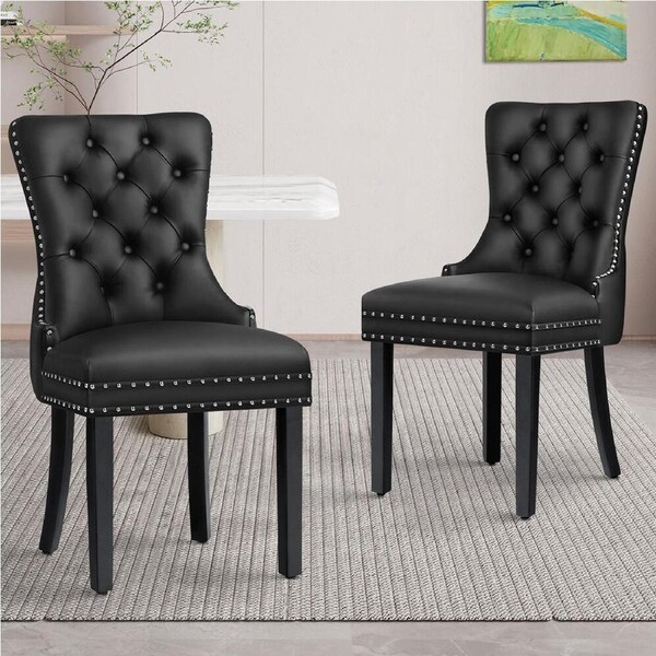ALFORDSON 2x Dining Chairs Kitchen Lounge Retro Button Tufted PU Leather Black