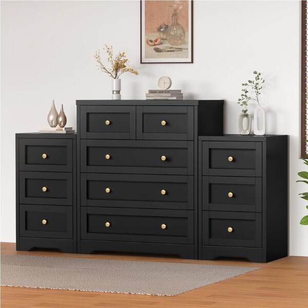 ALFORDSON 5 Chest of Drawers 2x Bedside Table Bedroom Storage Hamptons Black