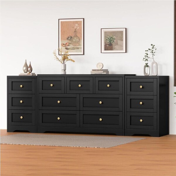 ALFORDSON 7 Chest of Drawers 2x Bedside Table Bedroom Storage Hamptons Black